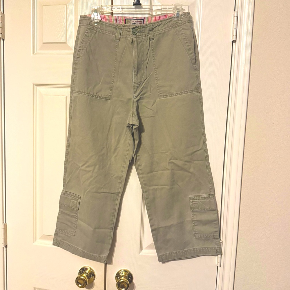 Caribbean Joe Green Khaki Cargo Capris Casual Comfort Size 10